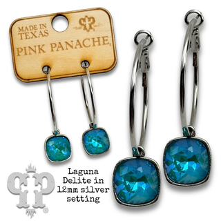 Square Austrian crystal hoop earring, 12mm