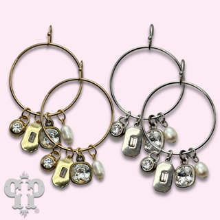 Circle charm earring, Austrian crystal