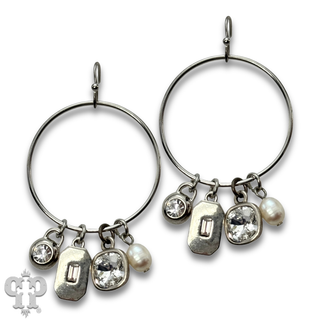 Circle charm earring, Austrian crystal