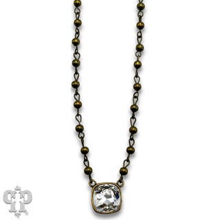 Austrian square crystal linked bead necklace, 12mm