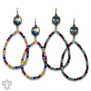 Multi-color beaded teardrop earring, Austrian crystal