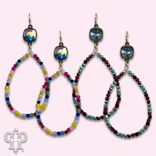 Multi-color beaded teardrop earring, Austrian crystal