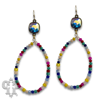 Multi-color beaded teardrop earring, Austrian crystal