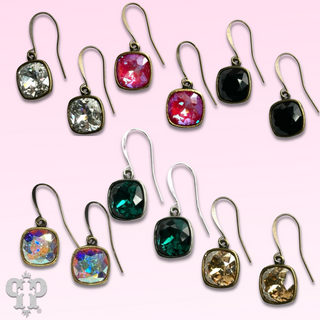 Austrian square crystal hook earring, 12mm