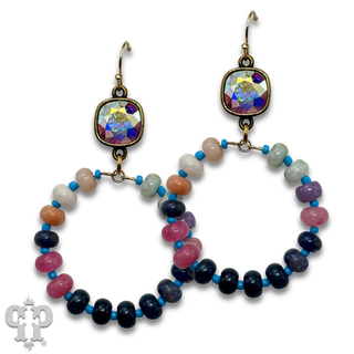 Multi-color stone earring, Austrian crystal