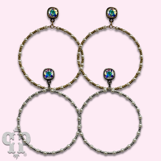 Pearl and beaded circle earring, Austrian crystal
