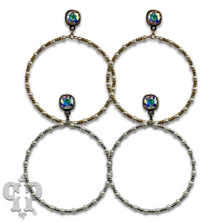 Pearl and beaded circle earring, Austrian crystal