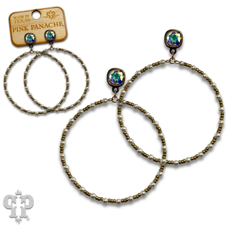 Pearl and beaded circle earring, Austrian crystal