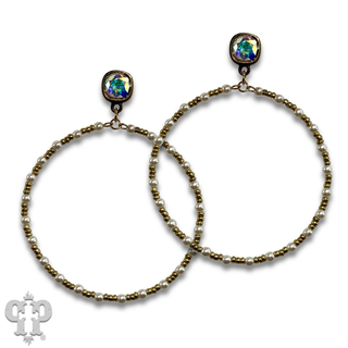 Pearl and beaded circle earring, Austrian crystal