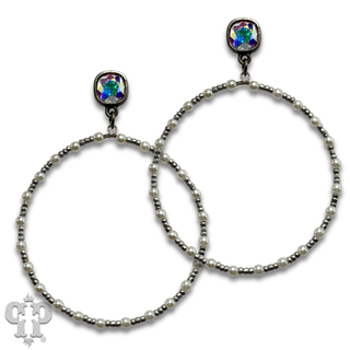 Pearl and beaded circle earring, Austrian crystal