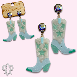 Star design cowboy boot earring with Austrian crystal - LC
