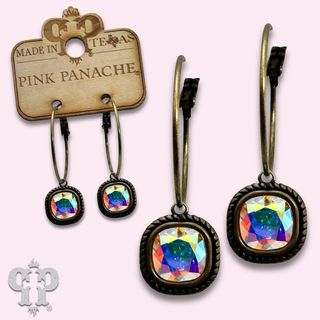 Rope edge square crystal hoop earring