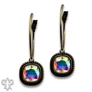 Rope edge square crystal hoop earring
