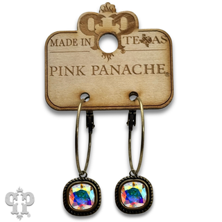 Rope edge square crystal hoop earring