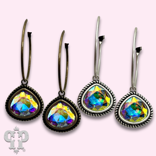 Rope edge teardrop crystal hoop earring