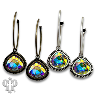 Rope edge teardrop crystal hoop earring