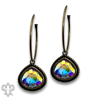 Rope edge teardrop crystal hoop earring