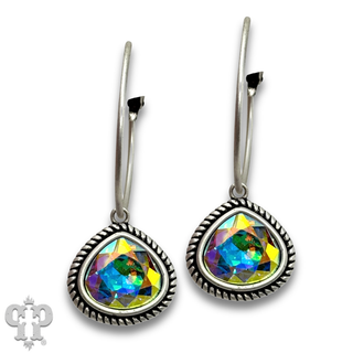Rope edge teardrop crystal hoop earring