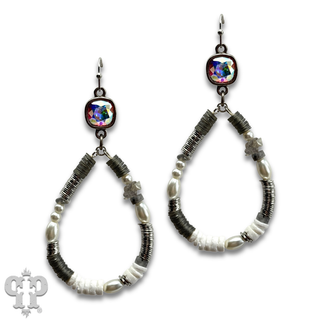 Mixed bead teardrop earring, Austrian crystal
