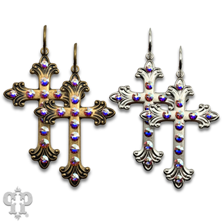 Swirl tip cross earring with Austrian crystals
