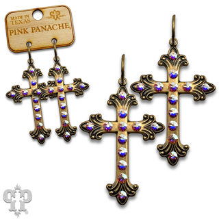 Swirl tip cross earring with Austrian crystals
