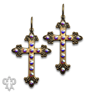Swirl tip cross earring with Austrian crystals