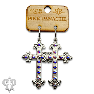 Swirl tip cross earring with Austrian crystals