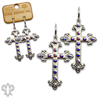 Swirl tip cross earring with Austrian crystals