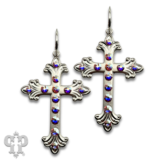Swirl tip cross earring with Austrian crystals