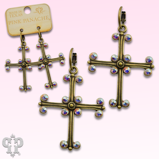 Round tip cross earring with Austrian crystals