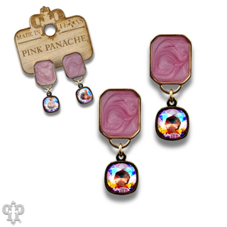 Pearlescent rectangle and Austrian crystal earring
