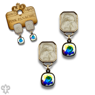Pearlescent rectangle and Austrian crystal earring