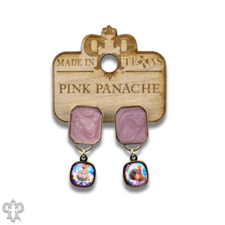 Pearlescent rectangle and Austrian crystal earring
