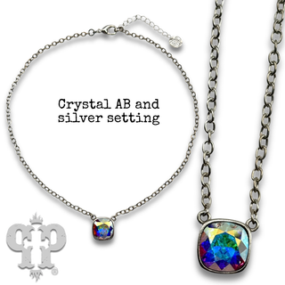 Austrian square crystal chain necklace, 12mm