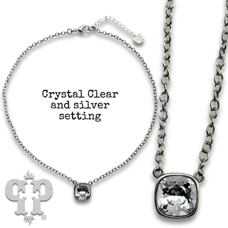 Austrian square crystal chain necklace, 12mm