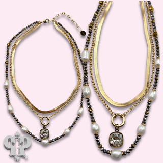 Three strand necklace with Austrian crystal