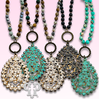 Santa Fe teardrop long necklace with Austrian crystal