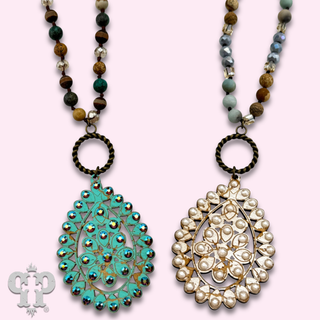 Santa Fe teardrop long necklace with Austrian crystal