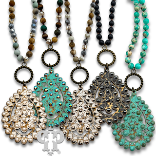 Santa Fe teardrop long necklace with Austrian crystal