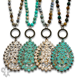 Santa Fe teardrop long necklace with Austrian crystal