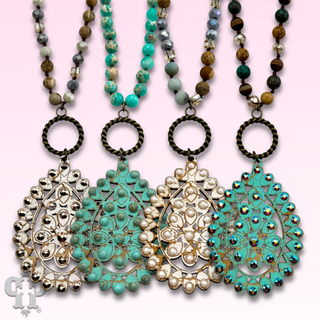 Santa Fe teardrop long necklace with Austrian crystal