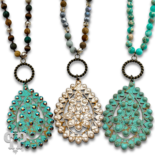 Santa Fe teardrop long necklace with Austrian crystal