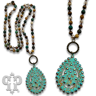 Santa Fe teardrop long necklace with Austrian crystal