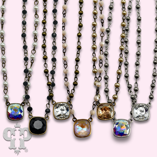 Austrian square crystal linked bead necklace, 12mm