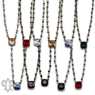 Linked bead necklace with 12mm square crystals from Swarovski®