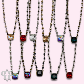 Linked bead necklace with 12mm square crystals from Swarovski®
