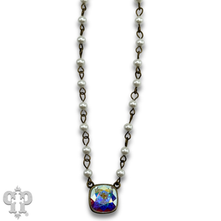 Austrian square crystal linked bead necklace, 12mm