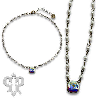 Austrian square crystal linked bead necklace, 12mm