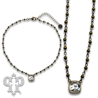 Austrian square crystal linked bead necklace, 12mm