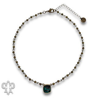 Linked bead necklace with 12mm square crystals from Swarovski®